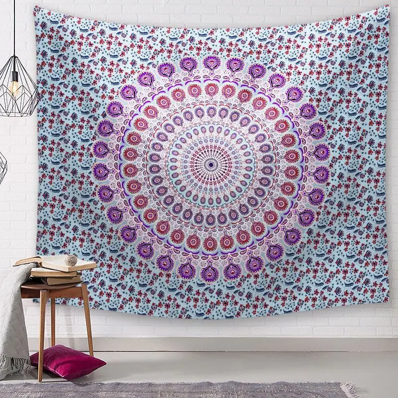 Bohemian Mandala Flower Circular Tapestry Colorful Geometry Ethnic Style Wall Hanging Yoga Studio Bedroom Dorm Home Decor