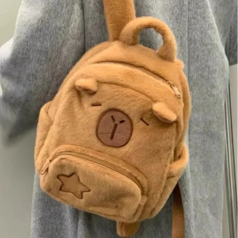 

Student School Bag Capibala Plush Capybara Bag Casual All-match Fur Bag Large Capacity Backpack School Mochila Kawaii