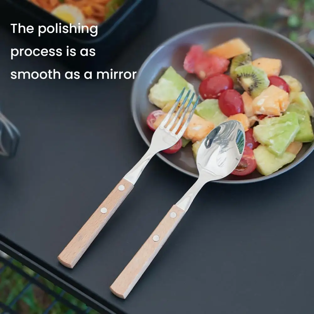 1/2Pcs Stainless Steel Folding Fork Spoon With Wooden Handle Portable Outdoor Camping Picnic Hiking Food Grade Collapsible