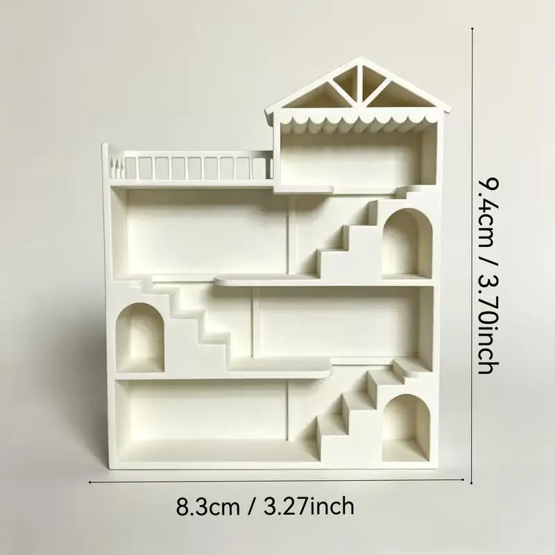 1pc White Multi Story Staircase Villa Display Shelf Tiered Organizer With Balcony For Mini House Decoration Accessory