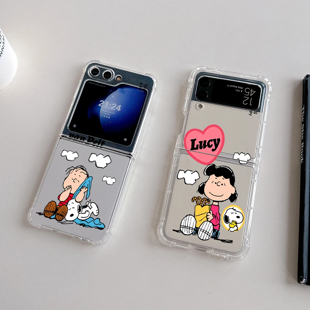 Cartoon Cute Snoopies custodia trasparente per telefono per Samsung Galaxy Z Flip 3 4 Z Flip 5 Z Fold 4 5G PC Cover posteriore morbida Anti-caduta