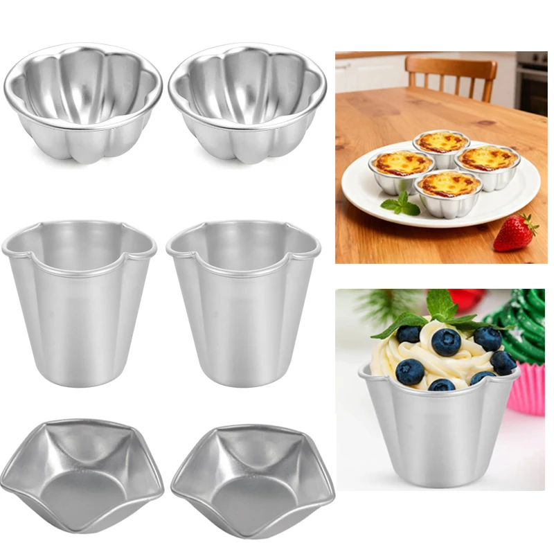 

Egg Tart Molds Aluminum Alloy Pudding Jelly Molds Nonstick Reusable Cake Bread Pan Cupcake and Muffin Cups for Kitchen Baking
