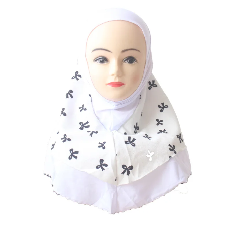 Kids Girls Muslim Arabic Hijab Underscarf School Bow Print Child Headwear Cover Bonnet Shawl Wrap Islamic Headscarf 7-12 Years