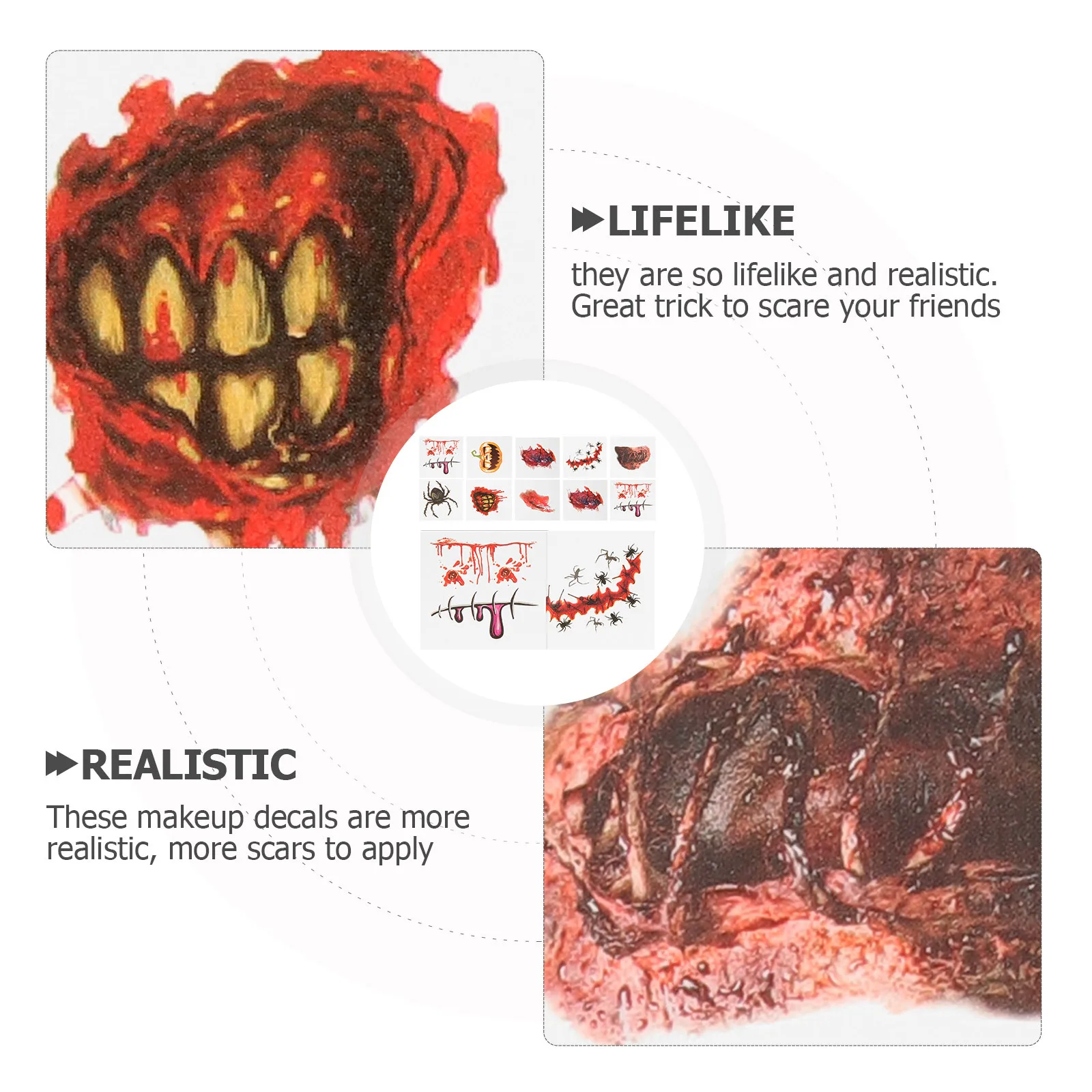 

40 шт., татуировки со шрамом для лица, временные наклейки для макияжа на Хэллоуин, реалистичные наклейки на рану, шрамы, карнавальный костюм, татуировки для лица
