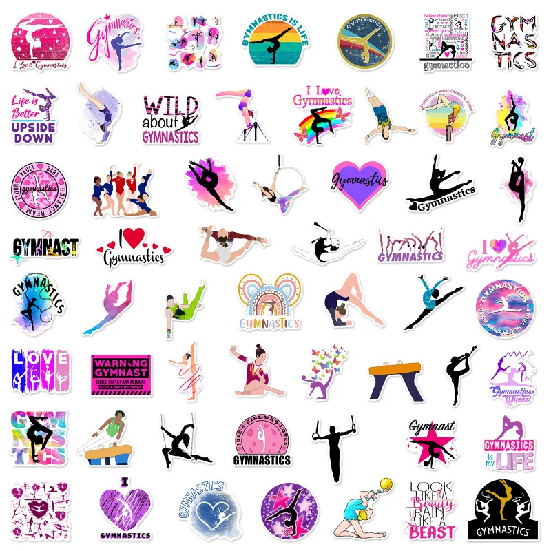 10/25/50Pcs Athletic Gymnastics Stickers Cartoon Graffiti Waterproof Sticker