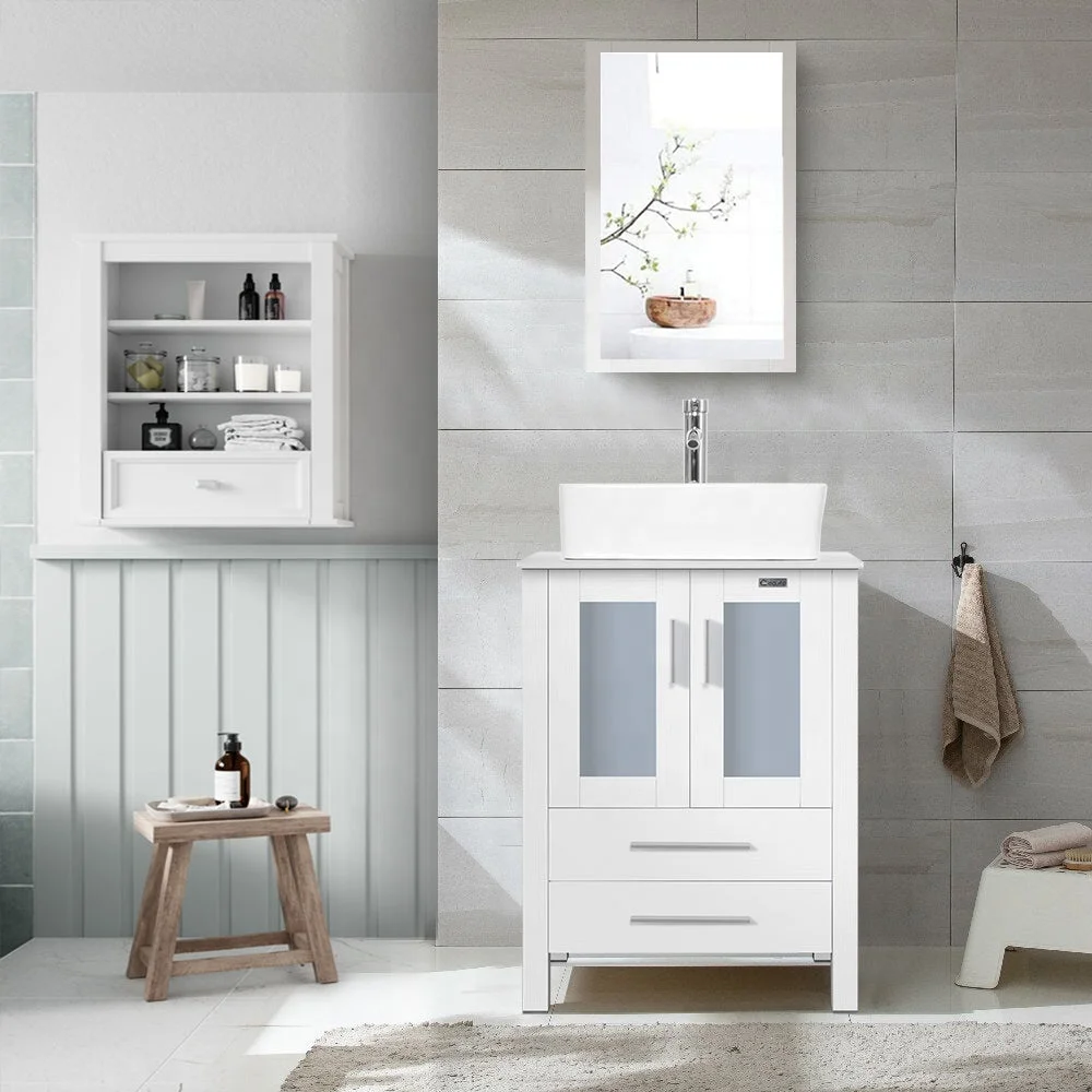 *-24 Inch 3 Colors Polished Bathroom Vanity Storage Cabinet With Rectangle Sink%