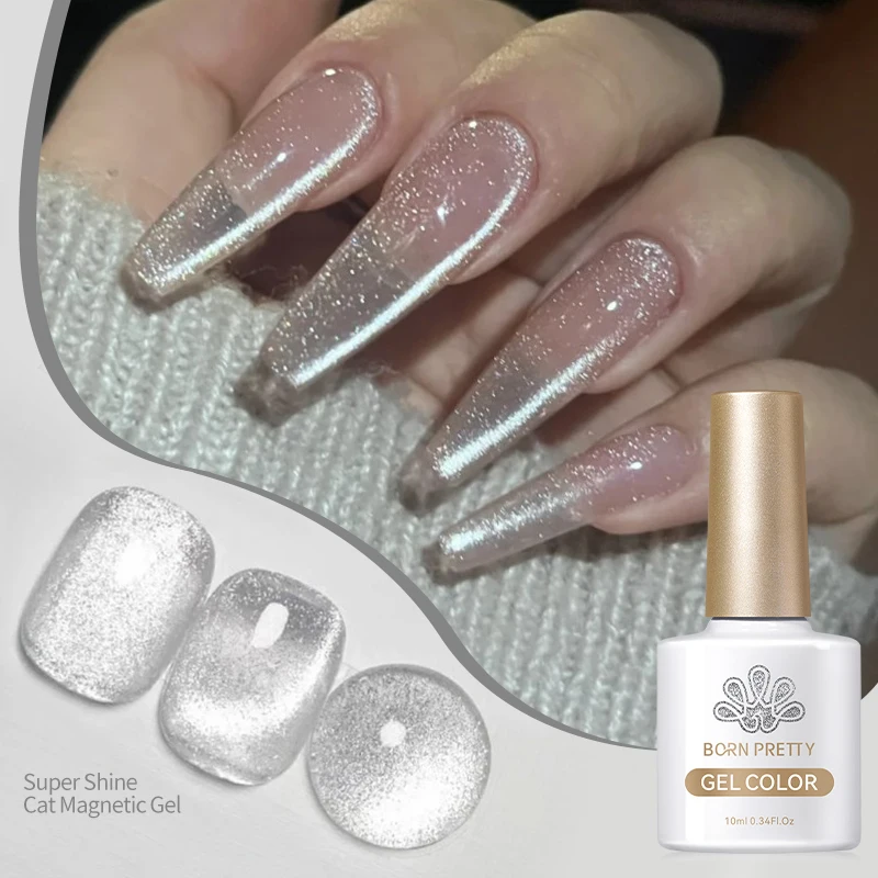 BORN PRETTY Super Shine Cat Magnetic Gel Nail Polish Moonlight Sparkling Sliver Glitter Water Light Semi Permanent Soak Off