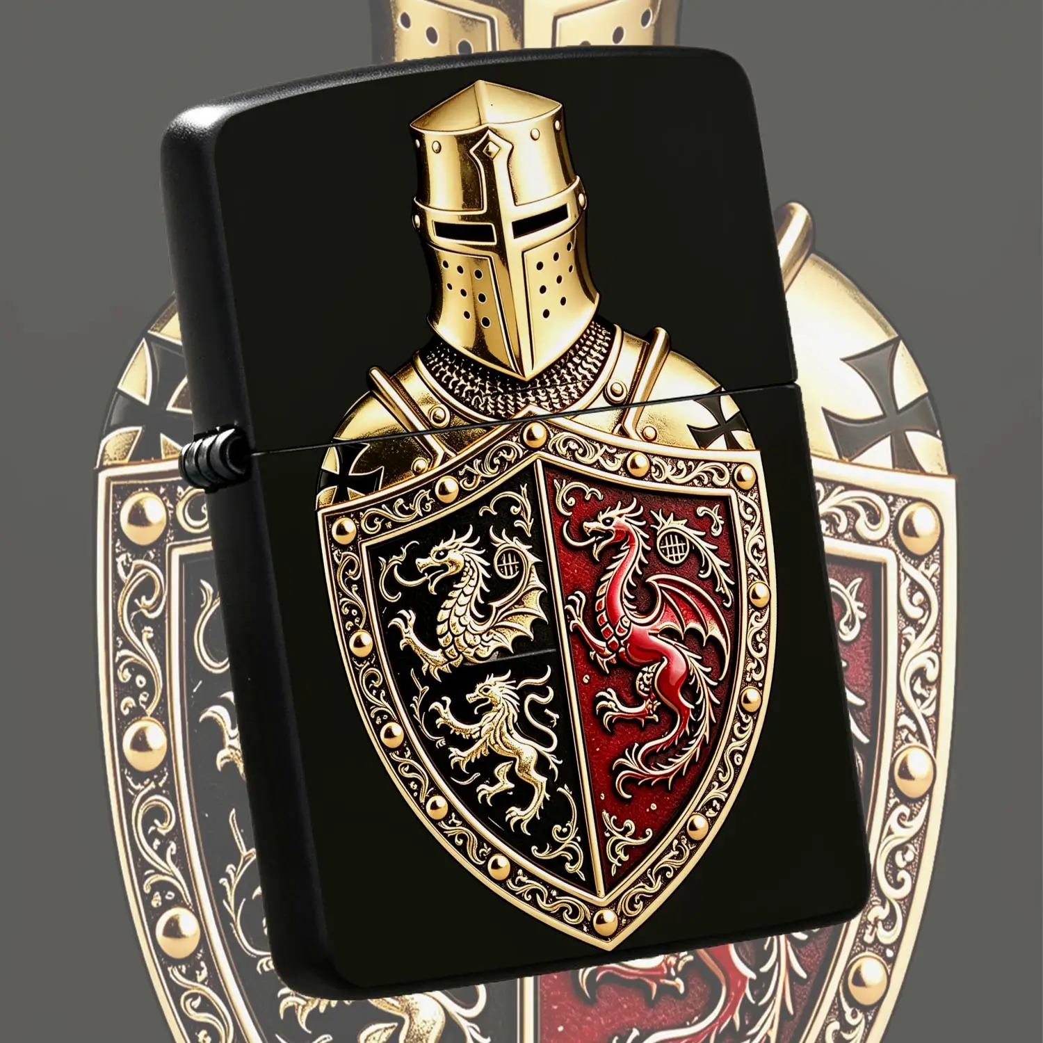Vintage Exquisite Knight Heraldry Themed Lighter, Embossed Dragon Lion Coat Of Arms Pattern, Polished Retro Craftsmanship, Ideal For Daily Use Gifting Collection, Suitable For Multiple Scenarios Like Outdoor Travel Busi A Humorous And Inter