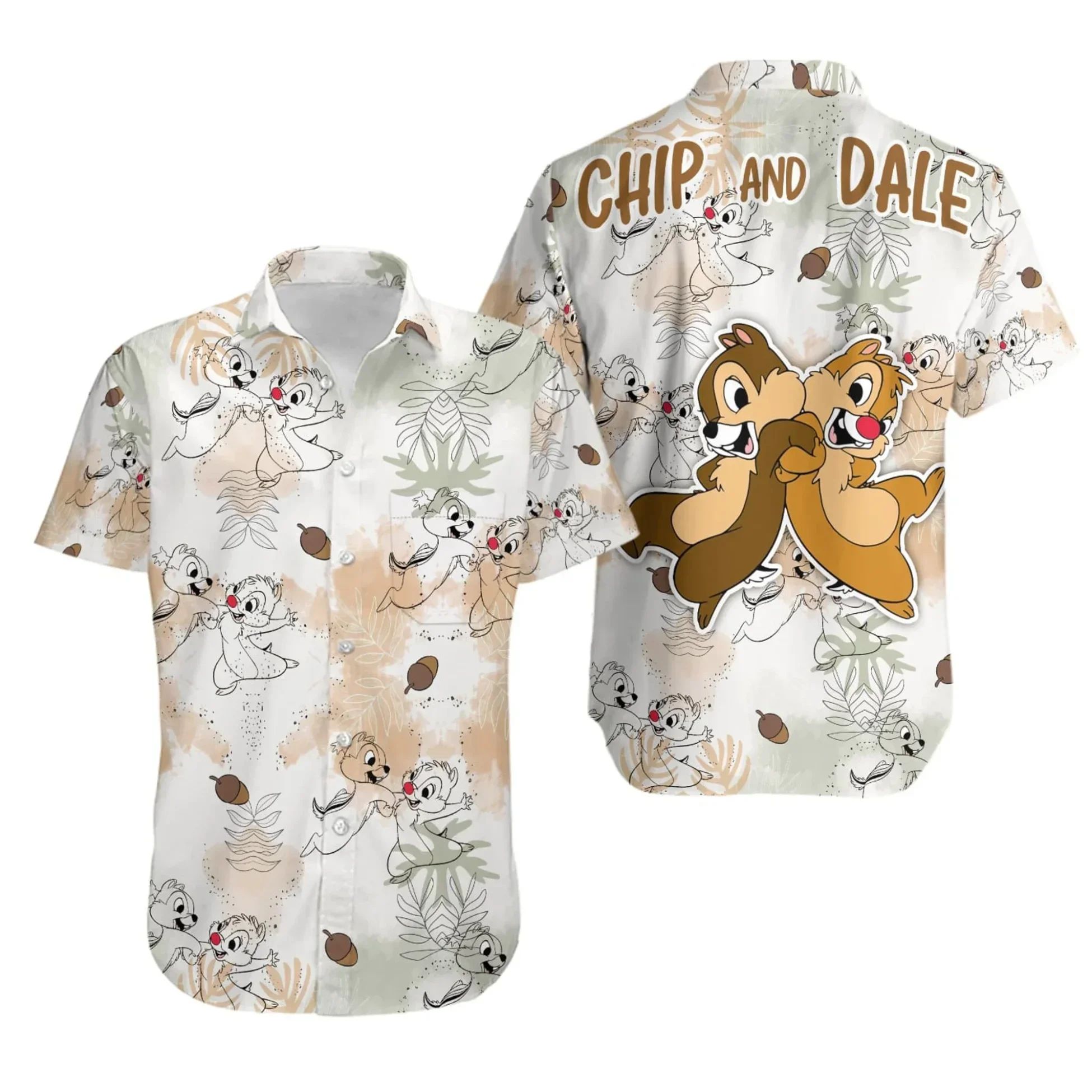 Chip N Dale-camisa hawaiana Tropical de manga corta para hombre, camisa hawaiana con botones de playa, Disney, moda de verano