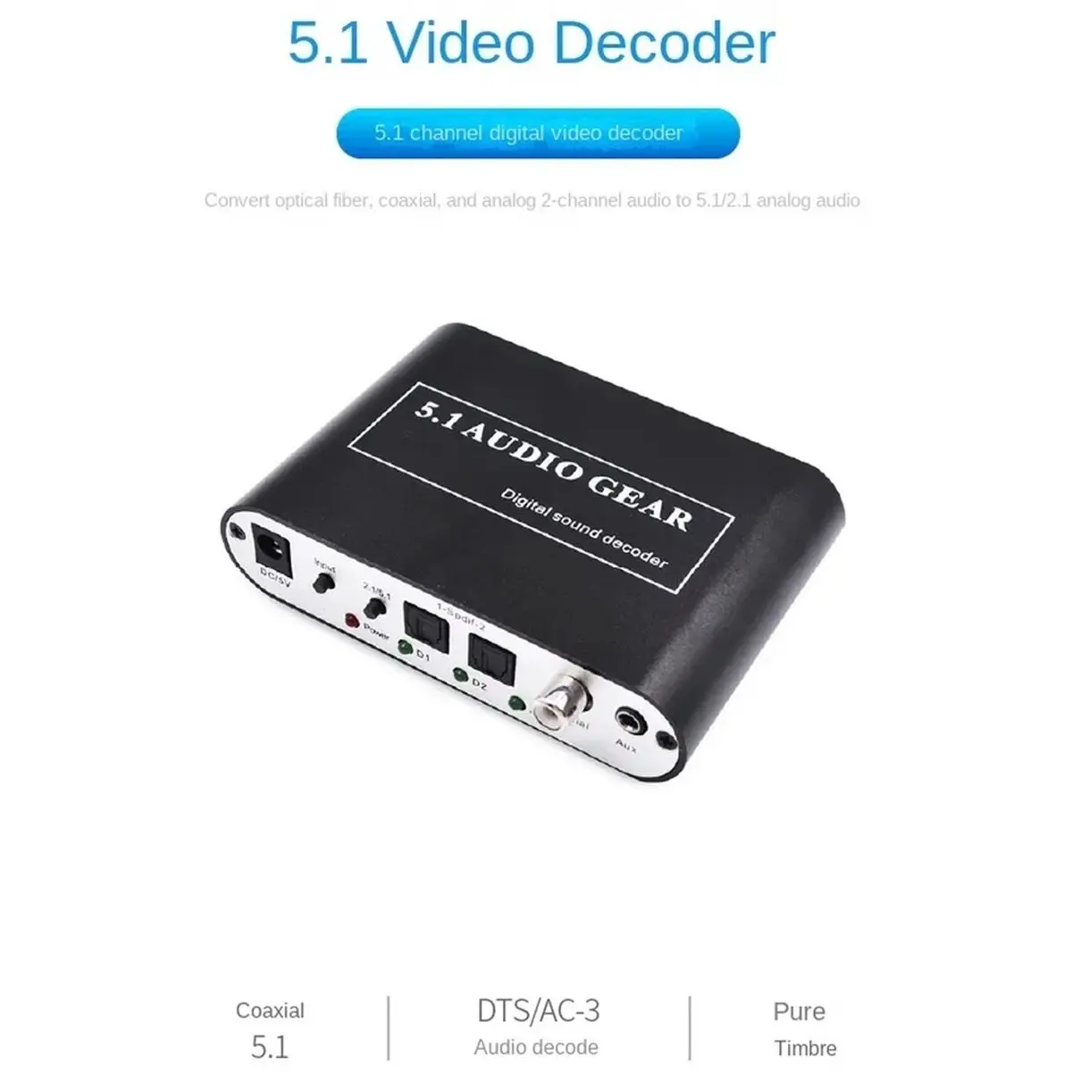 Home Tool 5.1 Audio Decoder DTS/AC3/PCM Optical to Stereo Surround Digital to Analog Converter HD 2 SPDIF Coaxial EU Plug