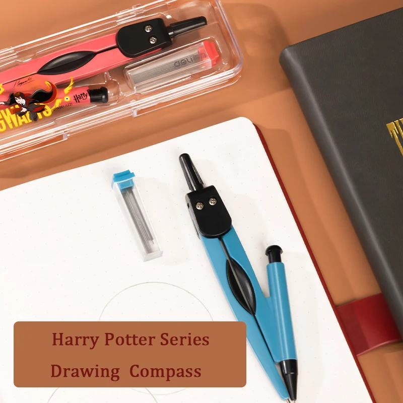 DELI-Brújula de dibujo de Harry Potter con recarga de plomo, Herramientas de geometría de matemáticas para círculos, suministros escolares, juego de