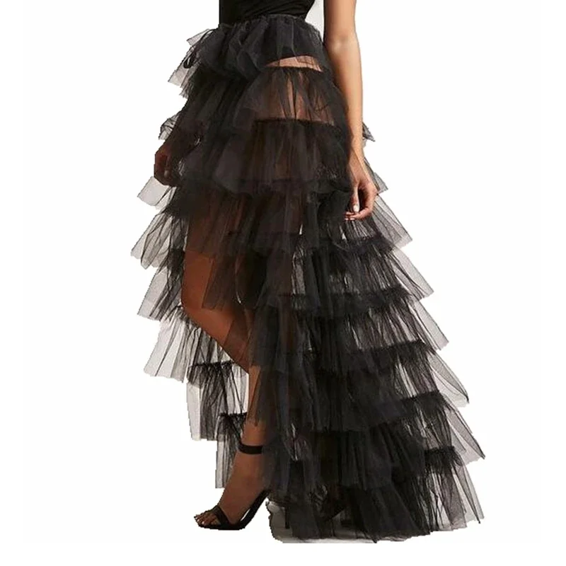 Women Tulle Skirt Solid Mesh Tied-Up Irregular Floor-Length Party Skirt For Wedding Cocktail Party Hot Over Skirts