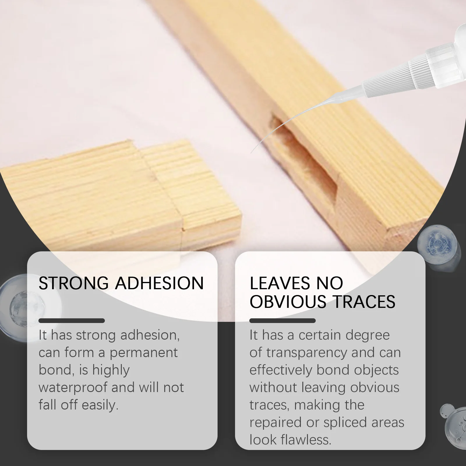 Multi-Purpose AdhesiveLiquid patch design, seamless, waterproof, oil-resistant, transparent and long-lasting strong adhesive.