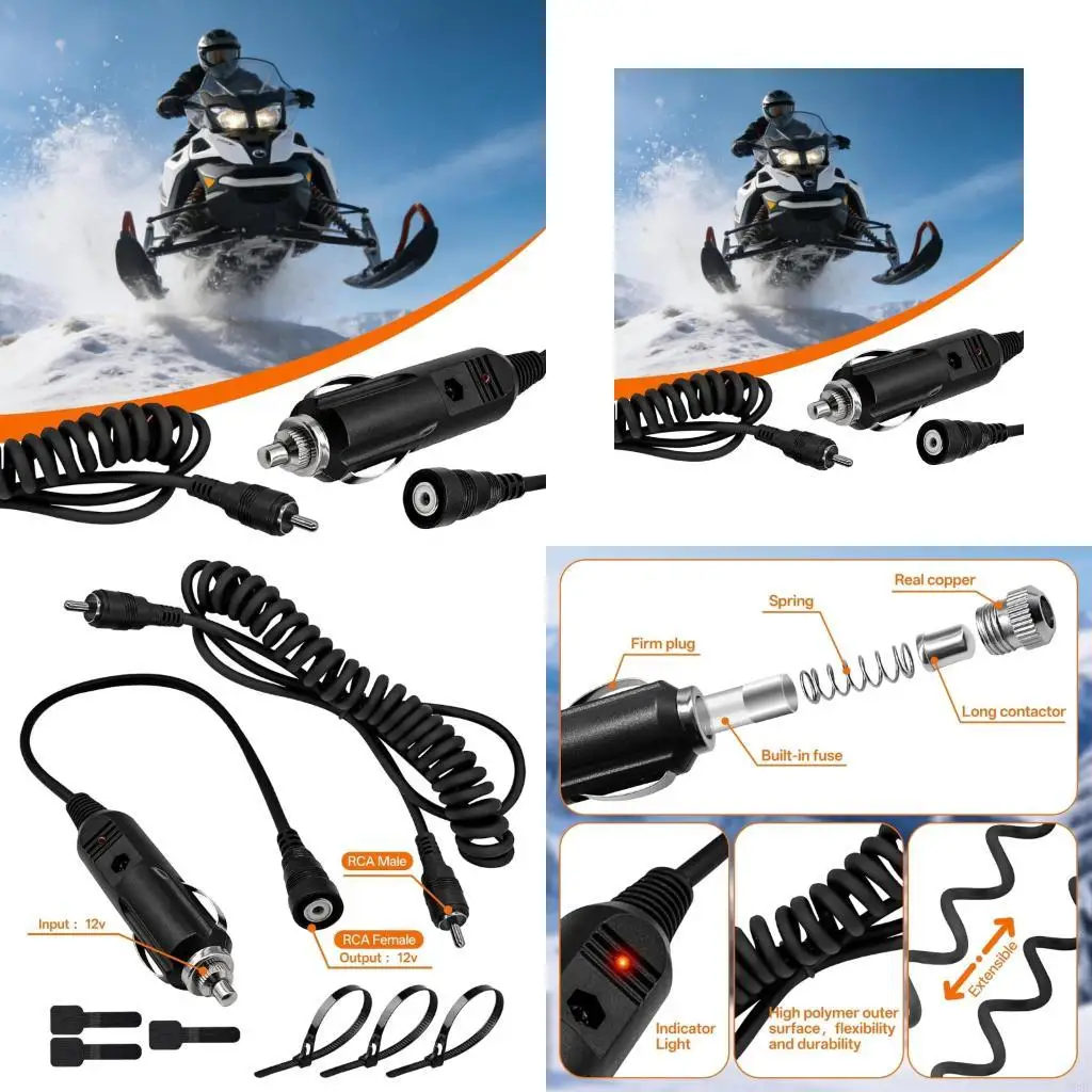 Black Plastic Plugs Cable Helmet Power Cord for Heated Helmets & Snow Goggles New