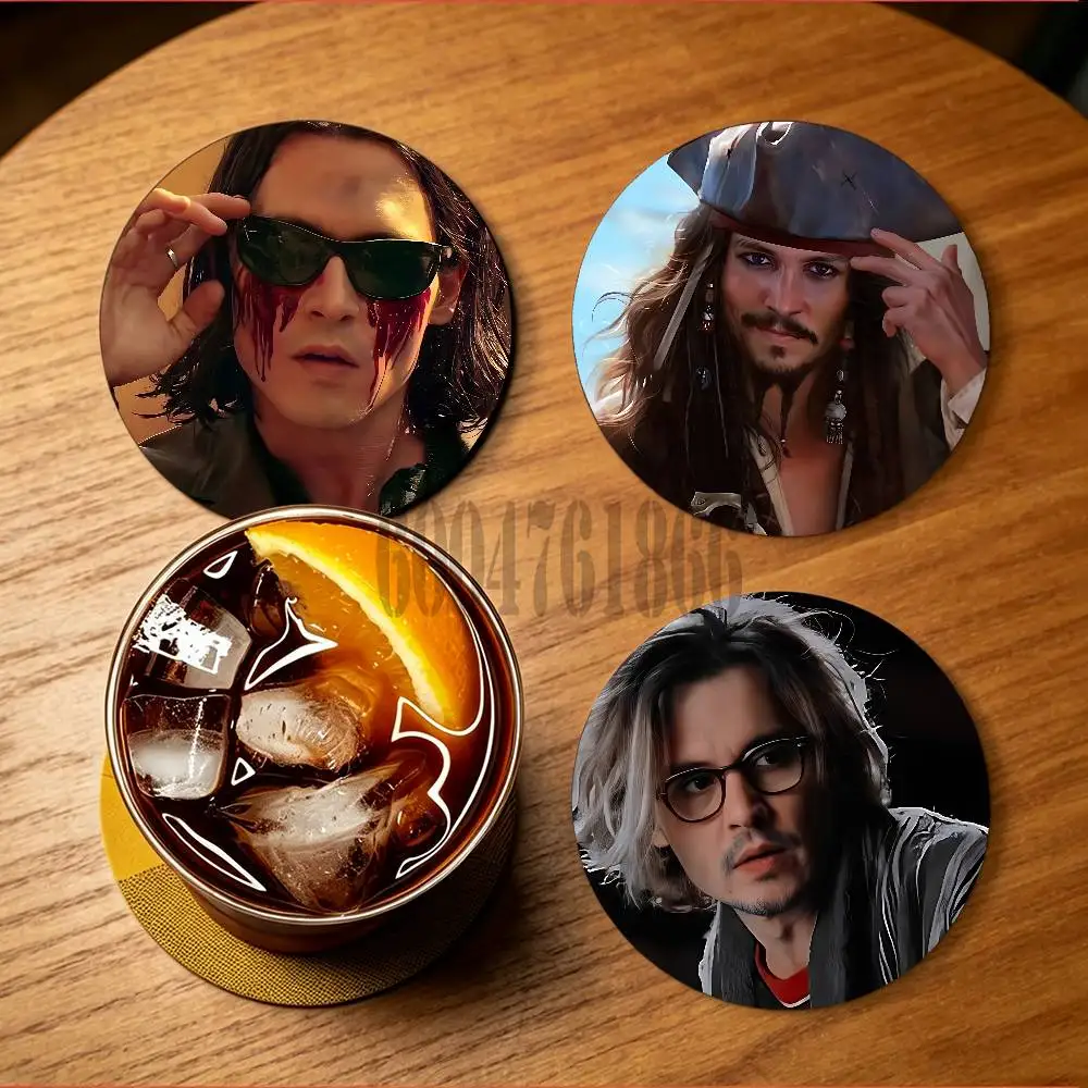 J-Johnny D-Depp Actor Wooden Cup Mat Cappuccino Vodka Juice Water Coaster for Flower Shop