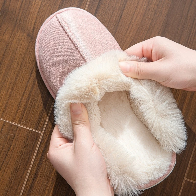 شباشب من إسفنج الذاكرة غير قابلة للانزلاق مع ياقة قطيفة مبطنة بالصوف من جلد الغزال الصناعي حذاء منزلي لراحة الشتاء والدفء الداخلي