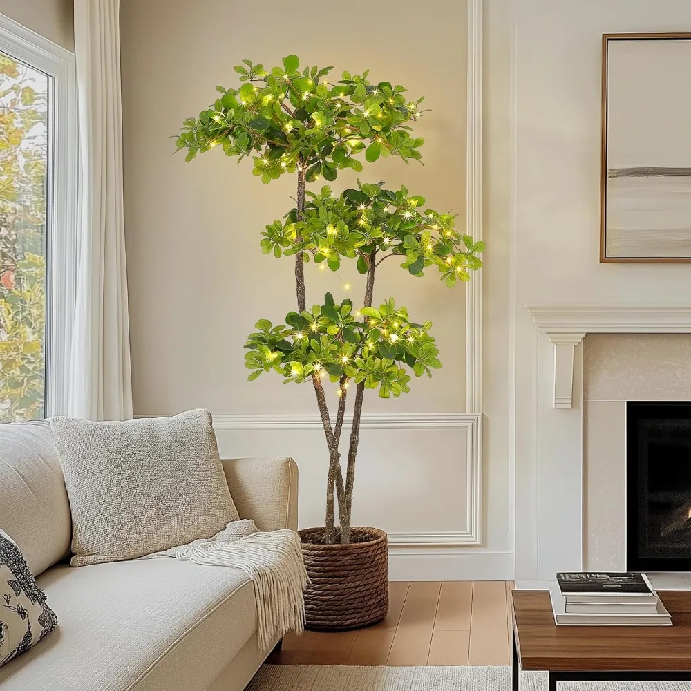 

6-Foot Tall Artificial Black Olive Tree with 100 LED Lights for Indoor Use in Plastic Pot