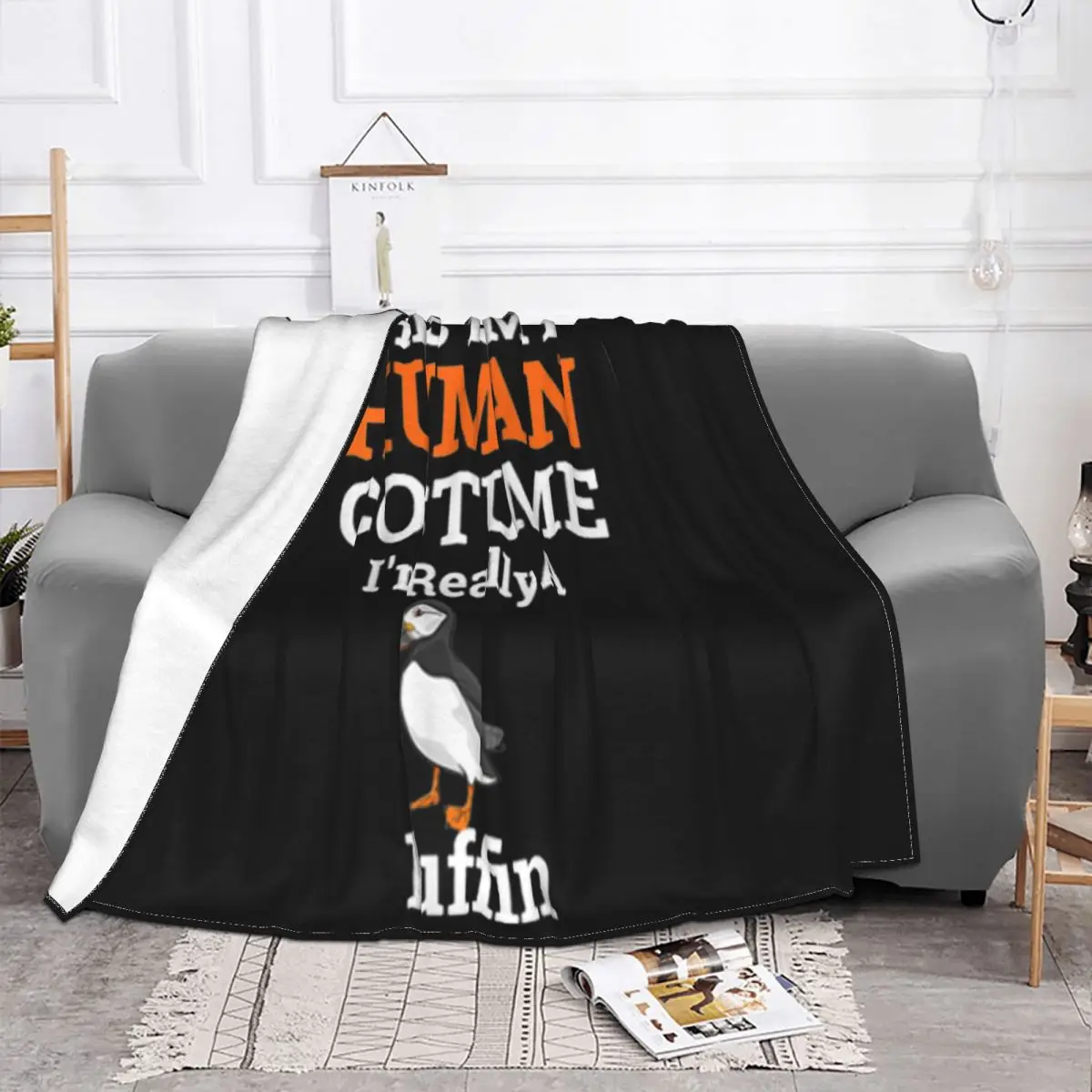 Nice This Is My Human Costume Im Really A Puffin Halloween Simple Slim Fit Trend Unisex Throw Blanket