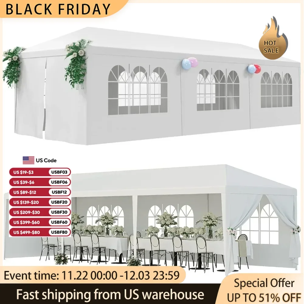 10'x30' Outdoor Canopy Tent Patio Camping Gazebo Shelter Pavilion Cater Party Wedding BBQ Events Tent W/Removable Sidewalls Home