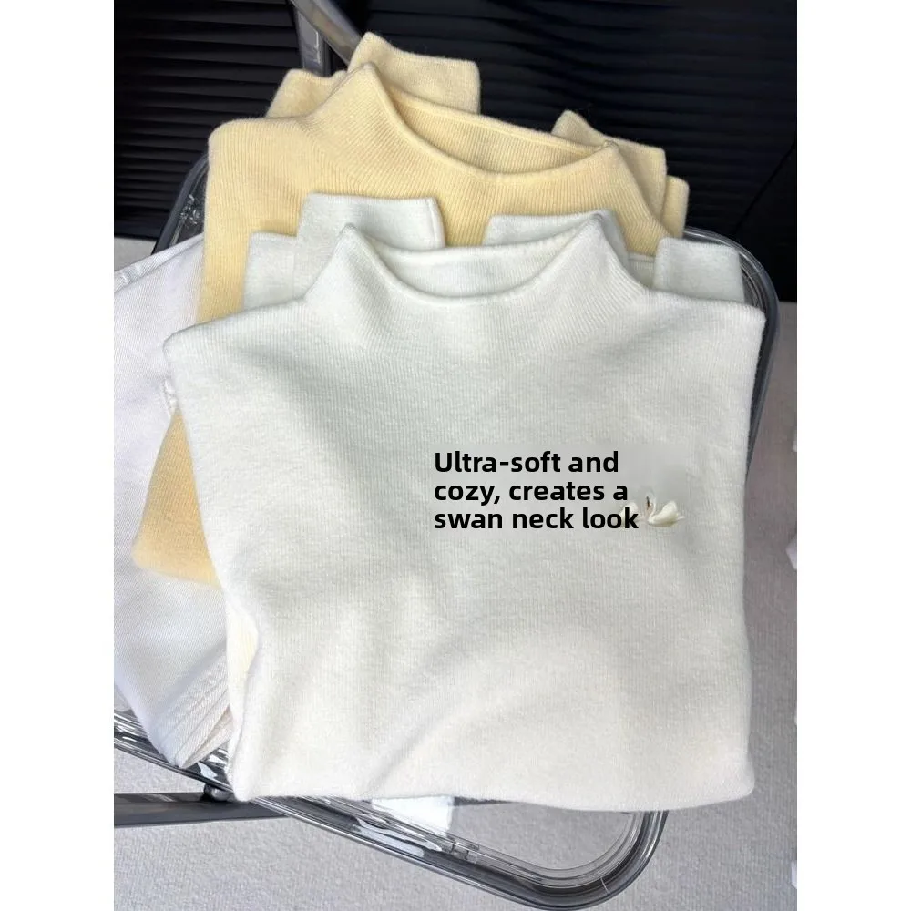 스타일리시하고 독특한 여성 니트 베이스 셔츠 반 하이 칼라 이너웨어 가을 겨울 패셔너블한 고품질 폴리에스터 섬유