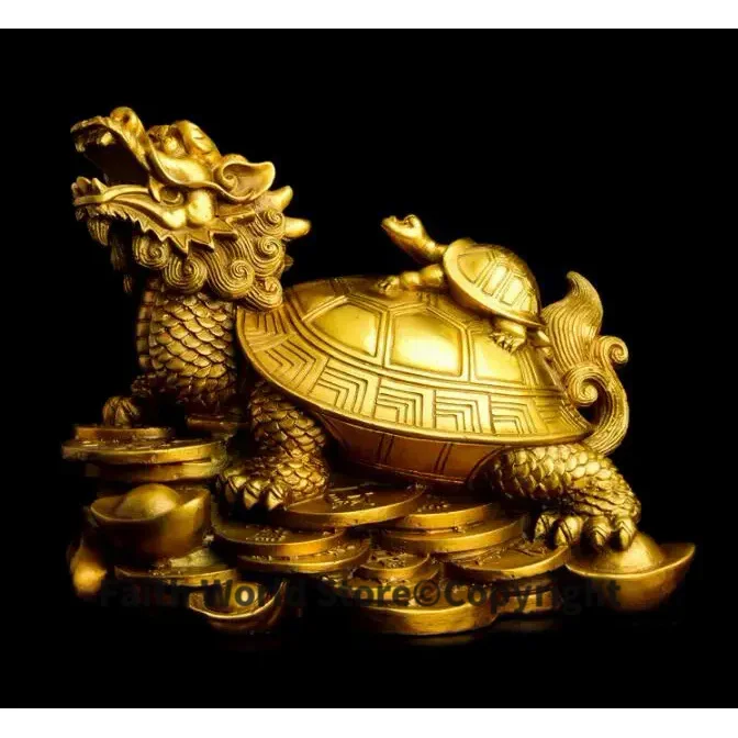 26 CM LARGE # office home protective-efficacious Talisman House Protection Money Drawing Dragon Turtle FENG SHUI Brass statue