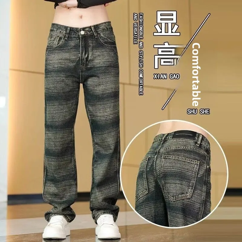 Graffiti Tooling Jeans Men's Spring and Autumn Brand High Street Ruffian Handsome Loose Straight Wide Leg Casual Long Pants
