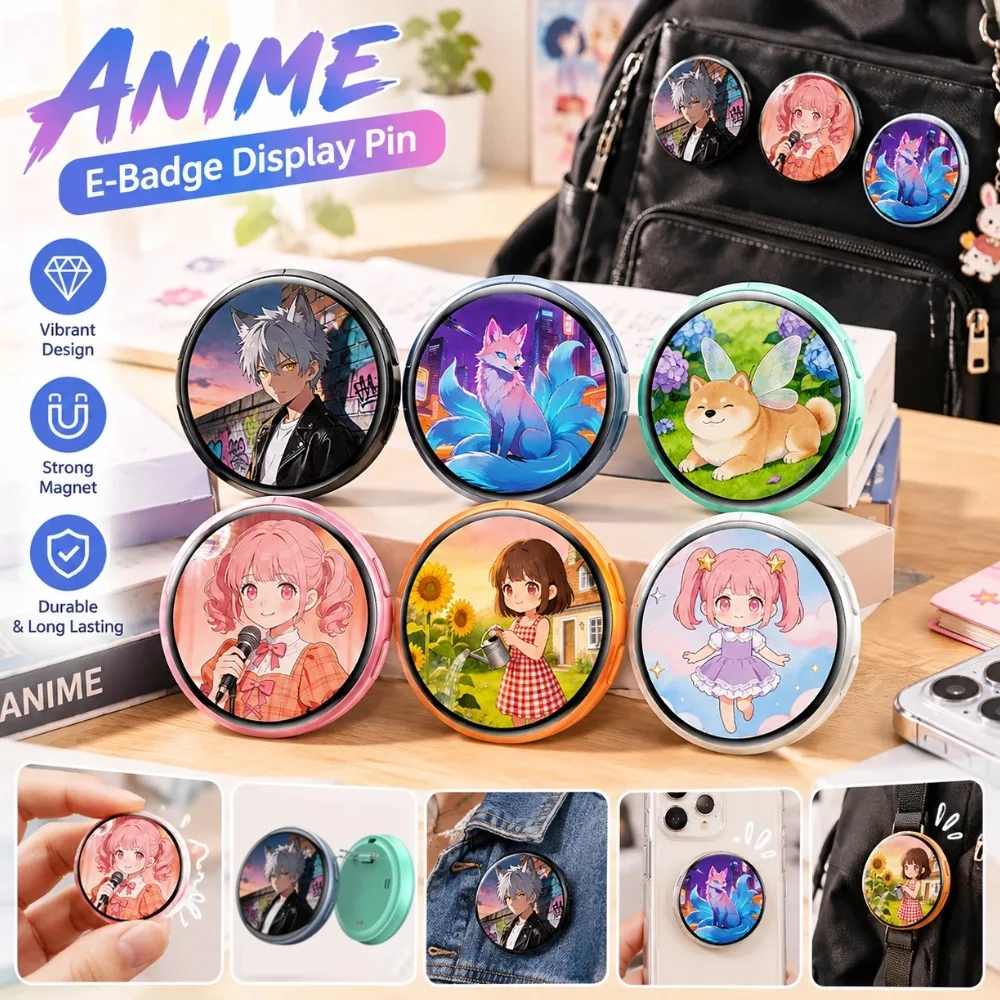 Anime E-Badge Display Pin with Video Display 1.5 In Touch Screen Anime E-Badge For Game Peripherals Excellent Fans Gift