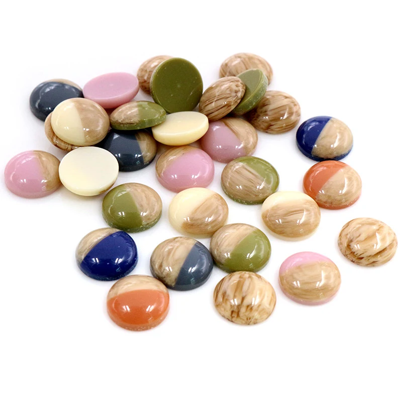 40pcs 12mm Wood Mix Colors Wood grain Shiny imitation leather Style Flat back Resin Cabochons Fit 12mm Cameo Base Button