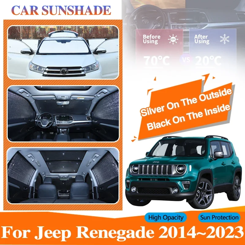 

Car Coverage Sunshades Cover Fit For Jeep Renegade 2014~2023 Sliver Black Sun Proof Sunscreen Anti-UV Window Visors Accessories