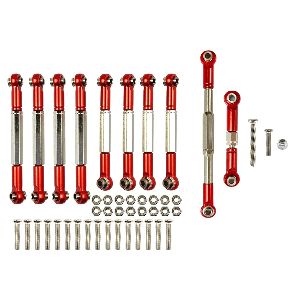 for WPL C14 C24 C24-1 B14 B24 1/16 RC Car Upgrade Parts Metal Pull Rod Steering Link Rod Set Accessories,Red