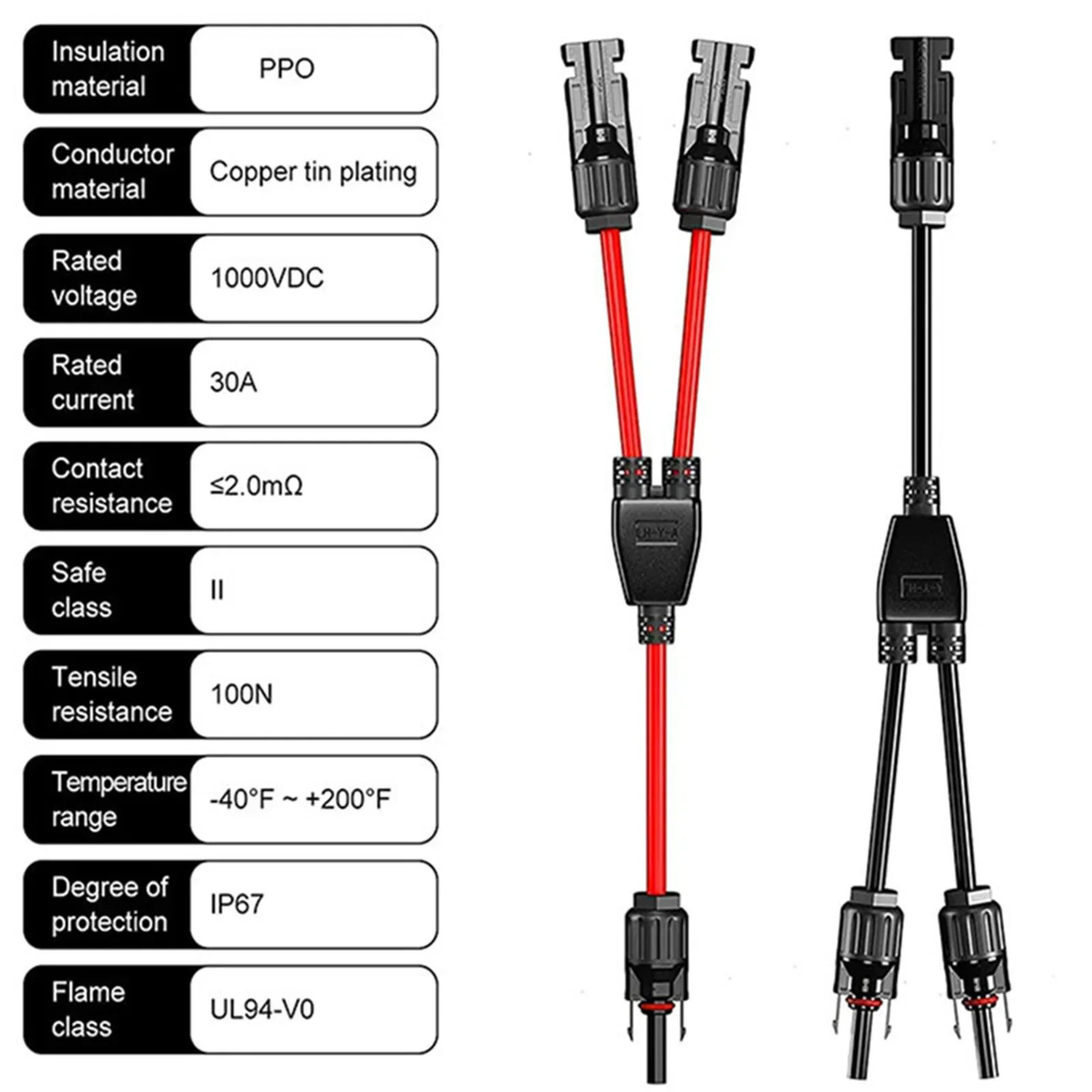 ALLGOOD Solar Connector Photovoltaic Panel Adaptor Y Branch Plug 1 To 2 Solar Cable Plug Parallel Connection Of Battery Plate As