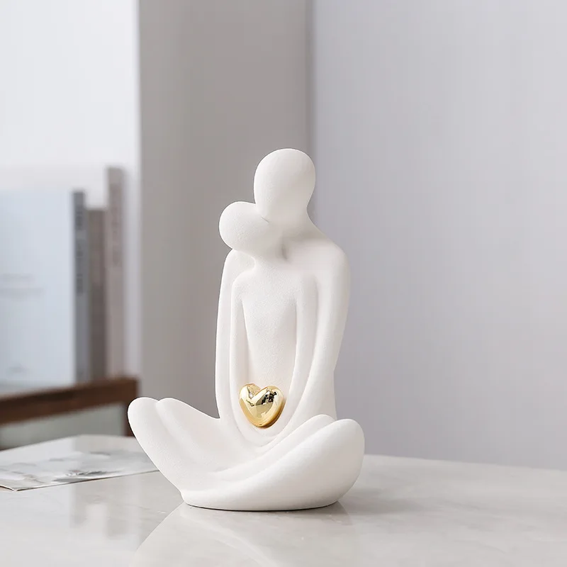 Yoga couple ceramic ornament Couple Figurines Ceramic Statue Hugging Lovers Tabletop Ornament White porcelain Decoration Crafts