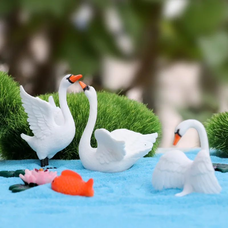 Simulation Swan Goose Toys Summer Beach Landscape Micro Garden Miniatures Dollhouse Farm Aquarium Decoration Ornament Accessory