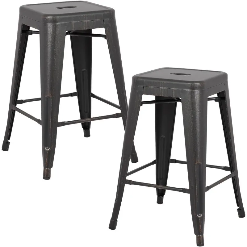 Backless Bar Stools, Light Weight Stackable Counter Height Bar Stools Set of 2 for Indoor and Outdoor Use, 24