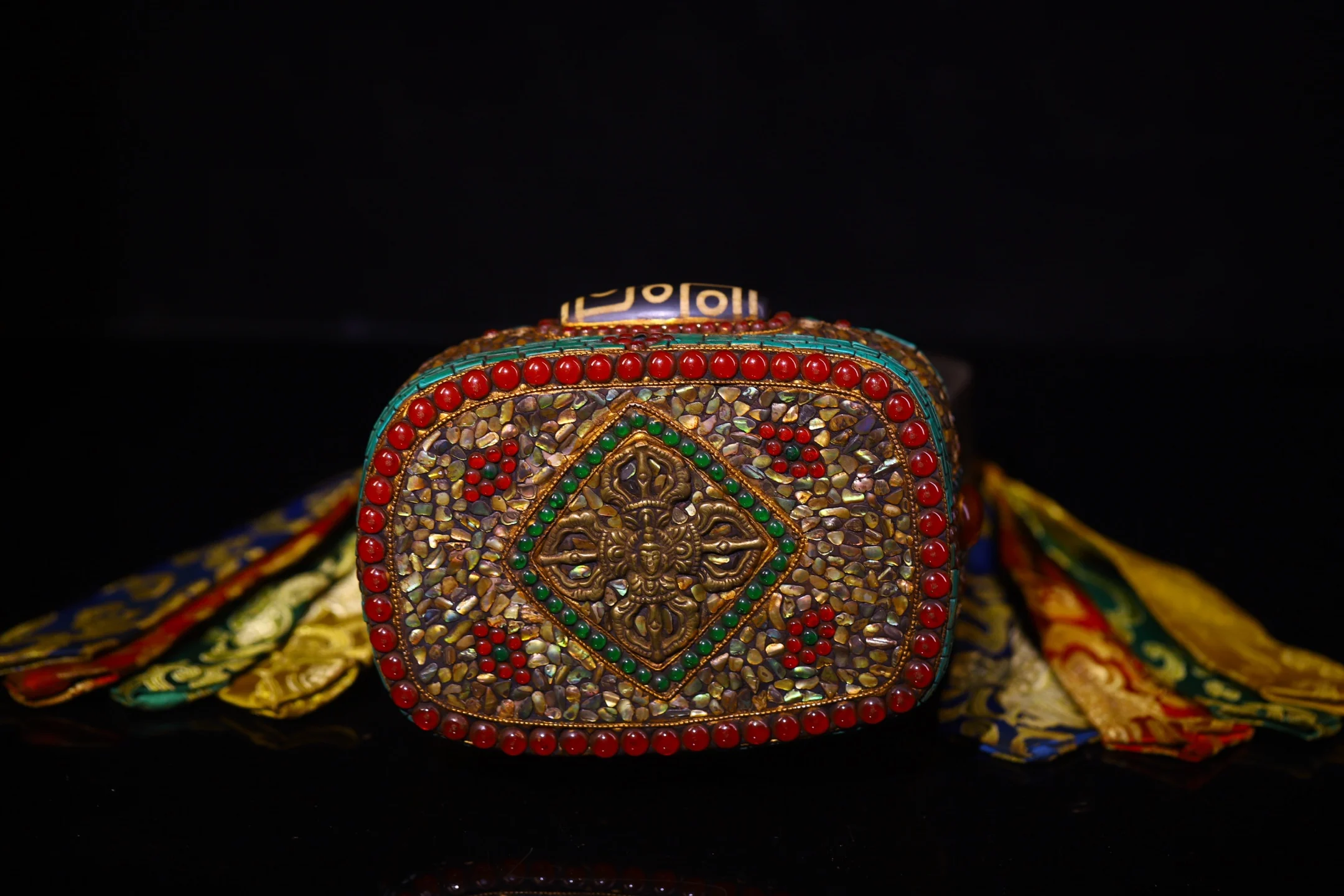 Old Meteorite Painted Mosaic Gem gZi Beads Turquoise Cundhi bodhisattva  Buddha Buddha Terrace Buddhist Niche