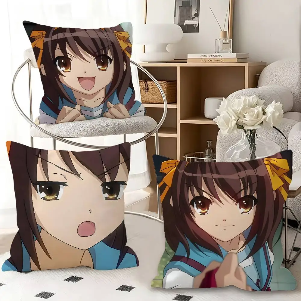 1pc Haruhi Suzumiya Anime Characters Pillow Case Fashion Square Pillowcase Bedroom Sofa Room Ins Decoration Leisure