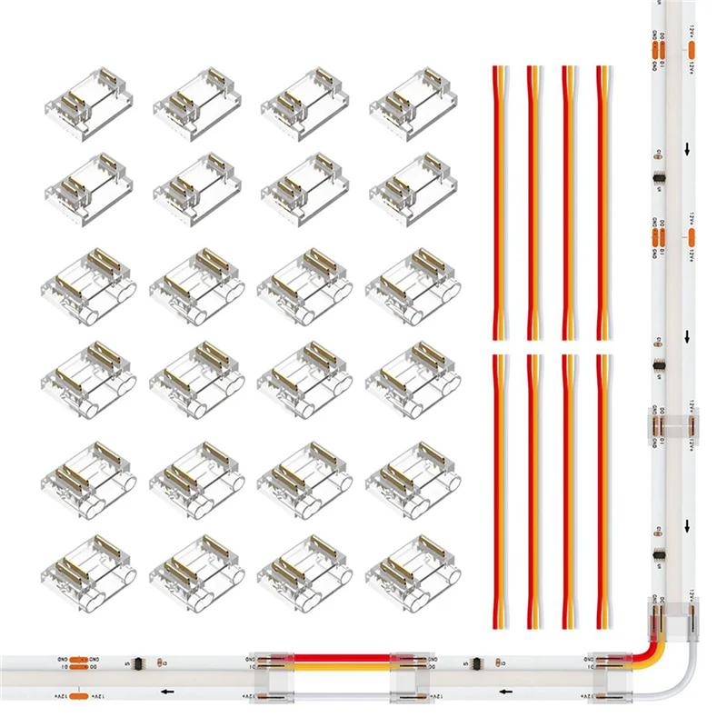 Kits de connecteurs de couvercle Transparent, 3 broches, 12Mm, pour bande LED COB RGBIC, connecteurs transparents sans espace avec fil, CJSD-48PCS