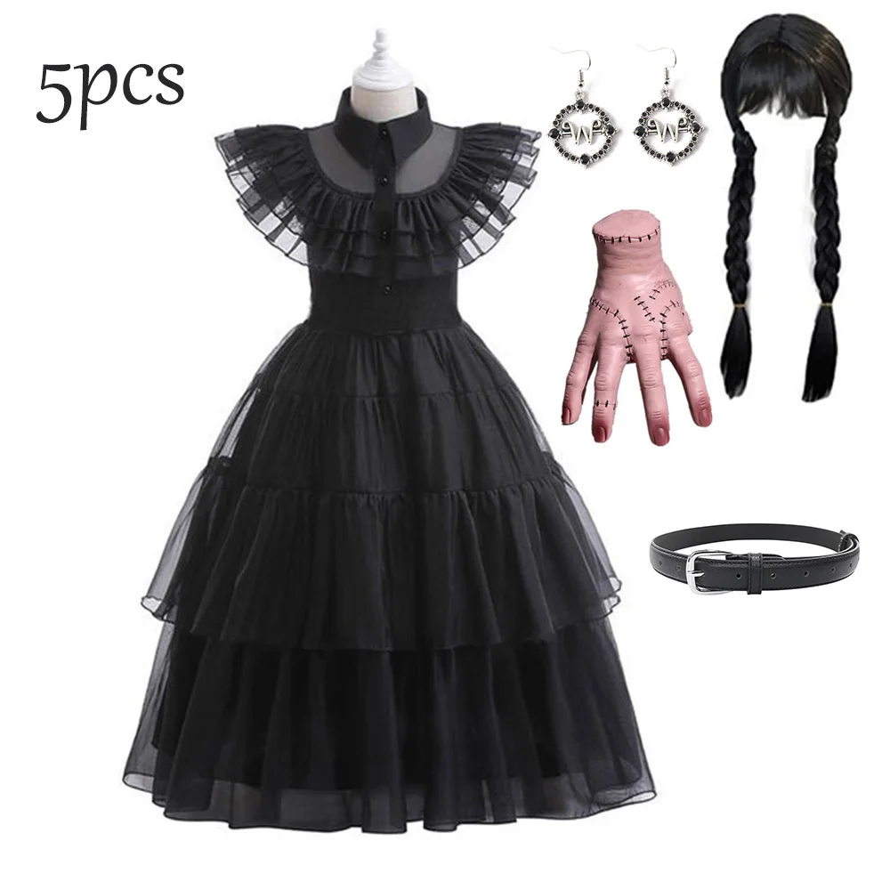 Halloween Wednesdy Merlina Adams Girl Costume For Kids Girl Fancy Carnival Party Tulle Dress Gothic Outfit Vestidos Children