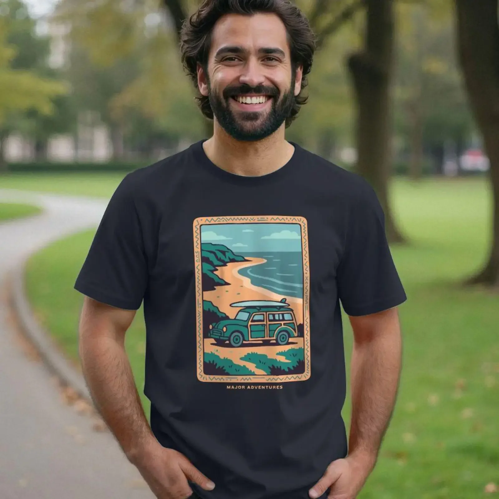 Major Adventures Morris Minor Traveller Surf Trip T Shirt vintage Washed Top For Everyday Wear fashion streetwear Unisex