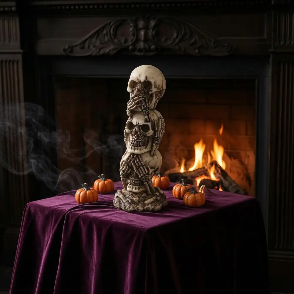 Halloween Skull Decoration Skeleton Figurine for Halloween See Hear Speak No Evil Skull Figurine Spooky Halloween for Mantel