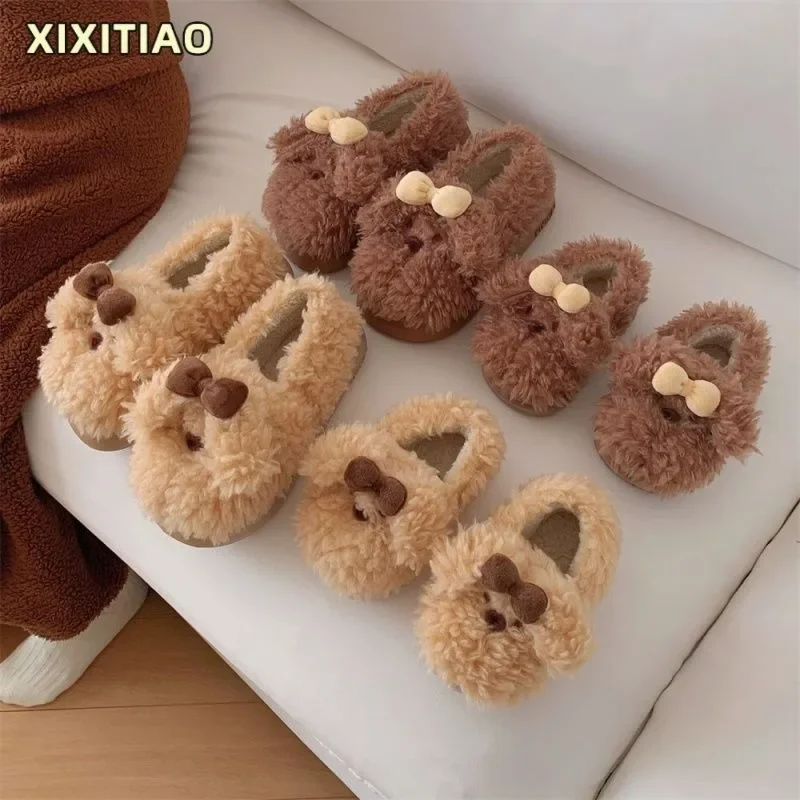 

Cute Children Plush Shoes Puppy Boys Girls Fun Parent-Child Cartoon Wind Package Heel Cotton Shoes Winter