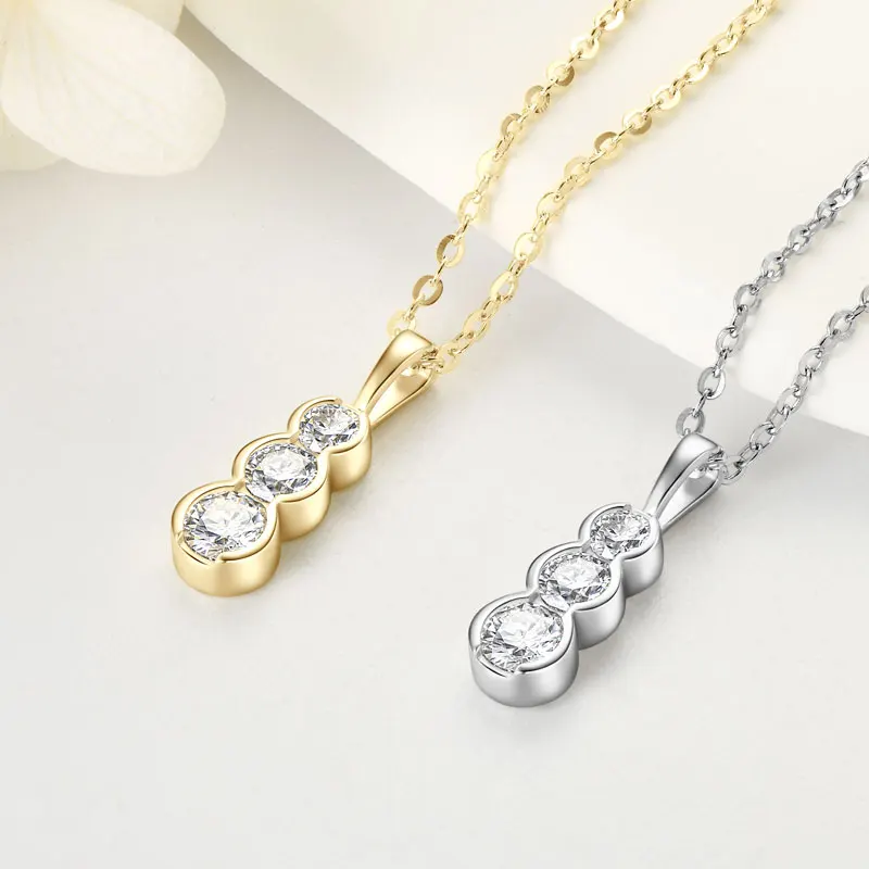 

Ehhai Round Moissanite Three Stone Pendant Necklace for Women 925 Sterling Silver Chains Fine Jewelry Gifts with GRA Certificate