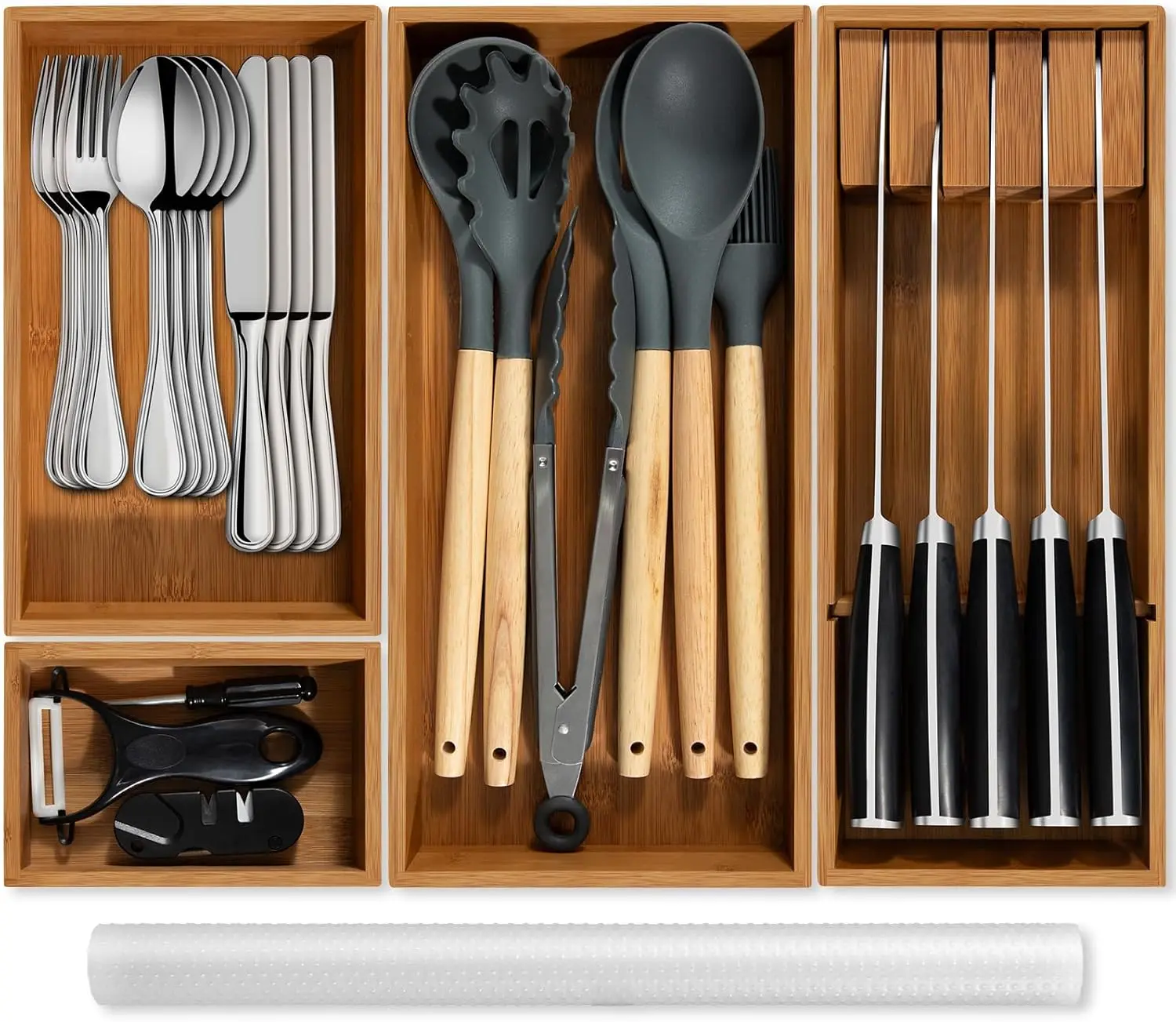

Carbonized Bamboo Kitchen Silverwar Drawer Organizer,14.2 inch Length Natural Utensil Flatware