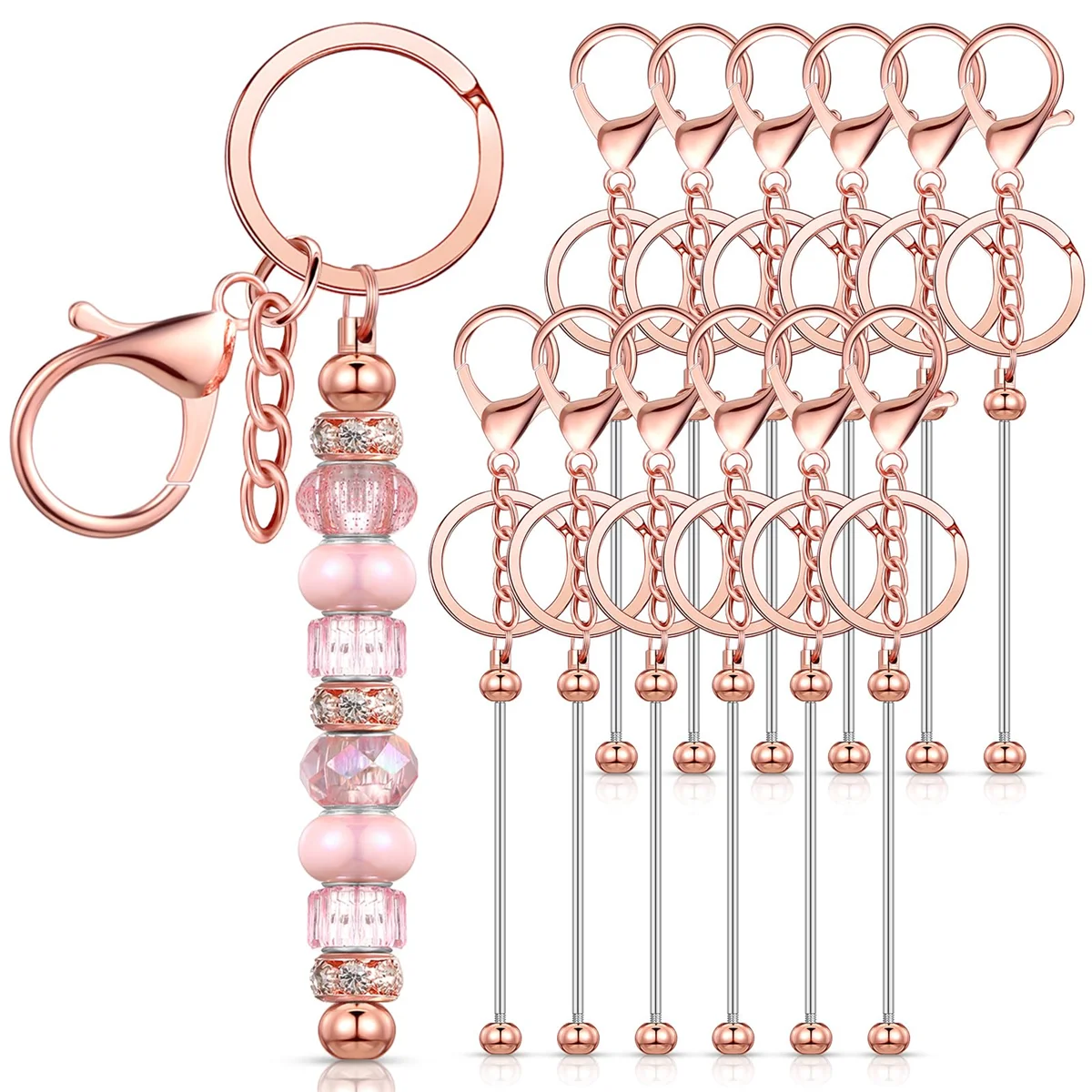 

12 Pcs Beadable Keychain Bars for Beads Blank Keychain Beaded Keychain for Keychain DIY Projects Pendant Rose Gold