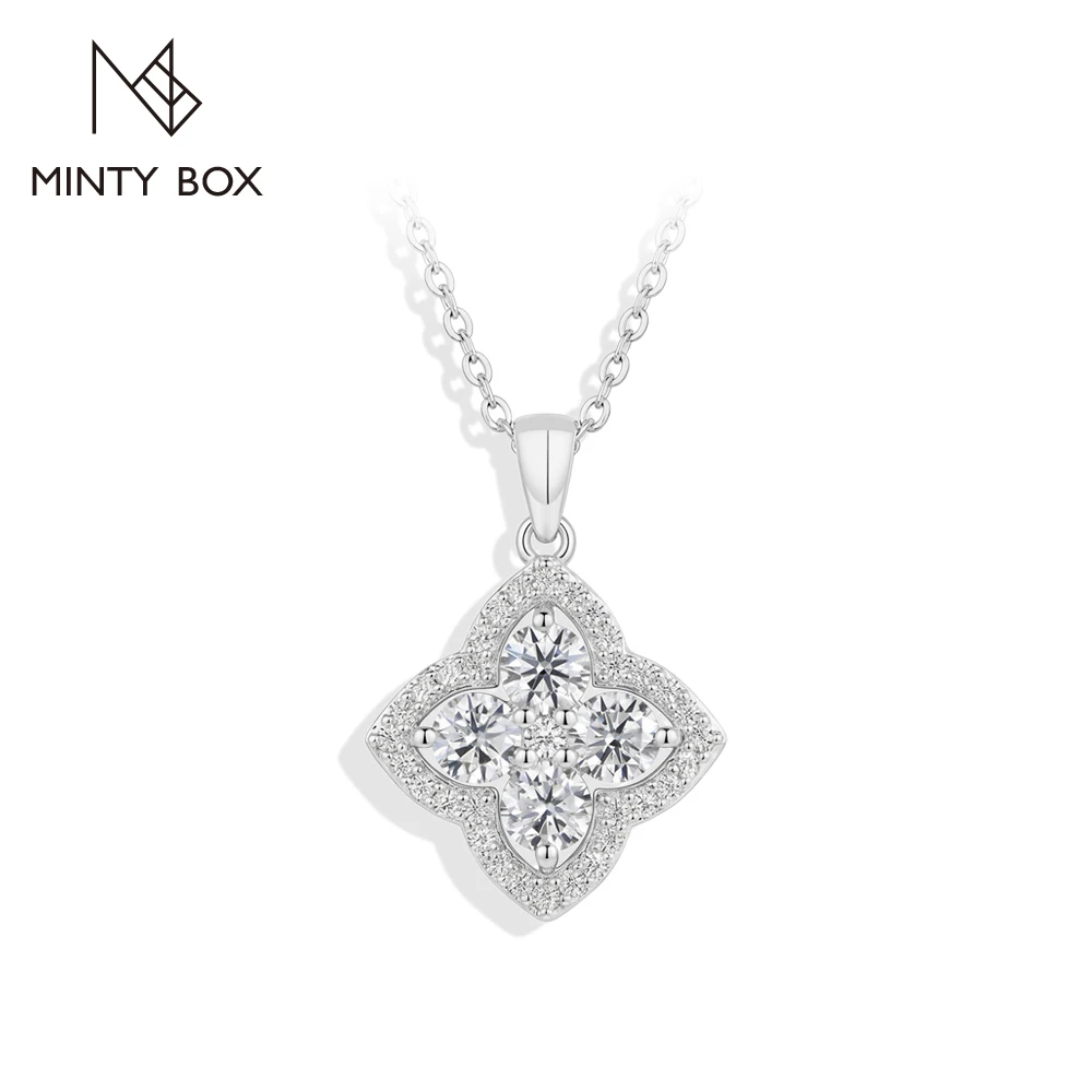 MINTYBOX DVVS1 Moissanite Necklaces for Women Girls 100% 925 Silver Pendant Engagement Wedding Bride Jewelry Lucky Birthday Gift