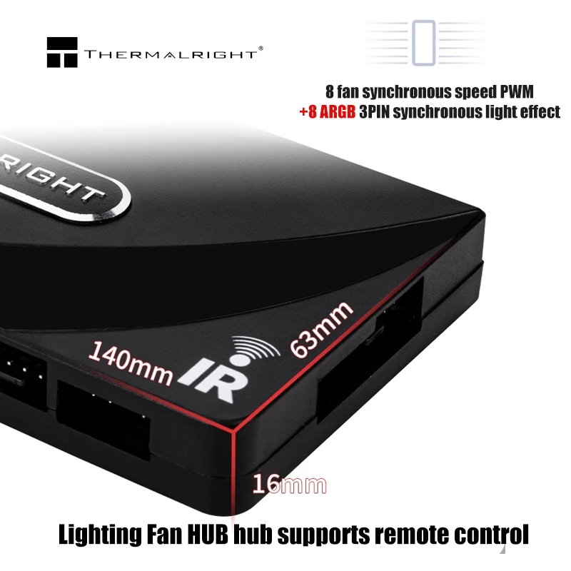 Thermalright 1 à 8 4 broches PWM + 3 broches + 5V ARGB ventilateur Hub IR télécommande séparateur SATA puissance PC adaptateur d'extension de refroidissement
