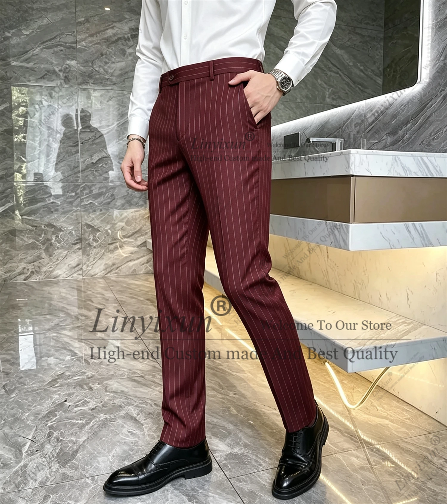 Formal Pants Men Stripe Plaid Business PantsSlim Fit Trousers, Suitable for Business,Office,Interview,Casual Pant. Customized