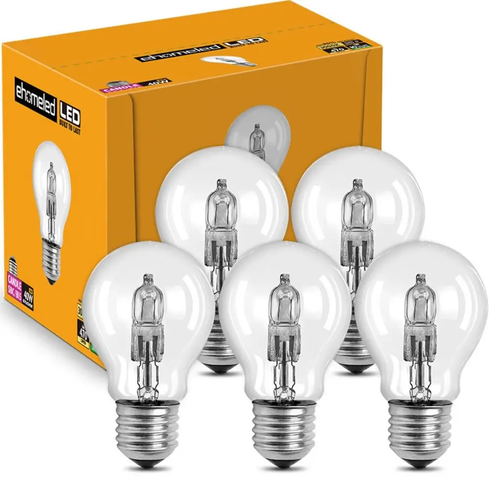 Bombillas halógenas de tungsteno, lámparas de reemplazo, lámparas de ahorro de energía, velas puntiagudas, A55, E27, 28W-100W