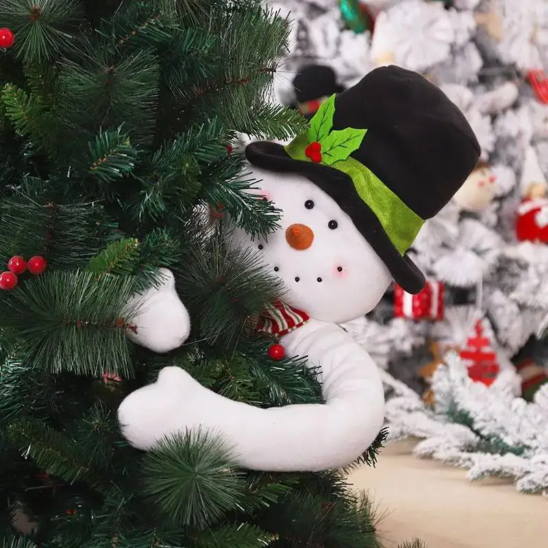 Weihnachtsbaumspitze, Weihnachtsmann, Schneemann, Hugger – bewegliche Arme mit Hut für Feiertagsdekorationen und Partys