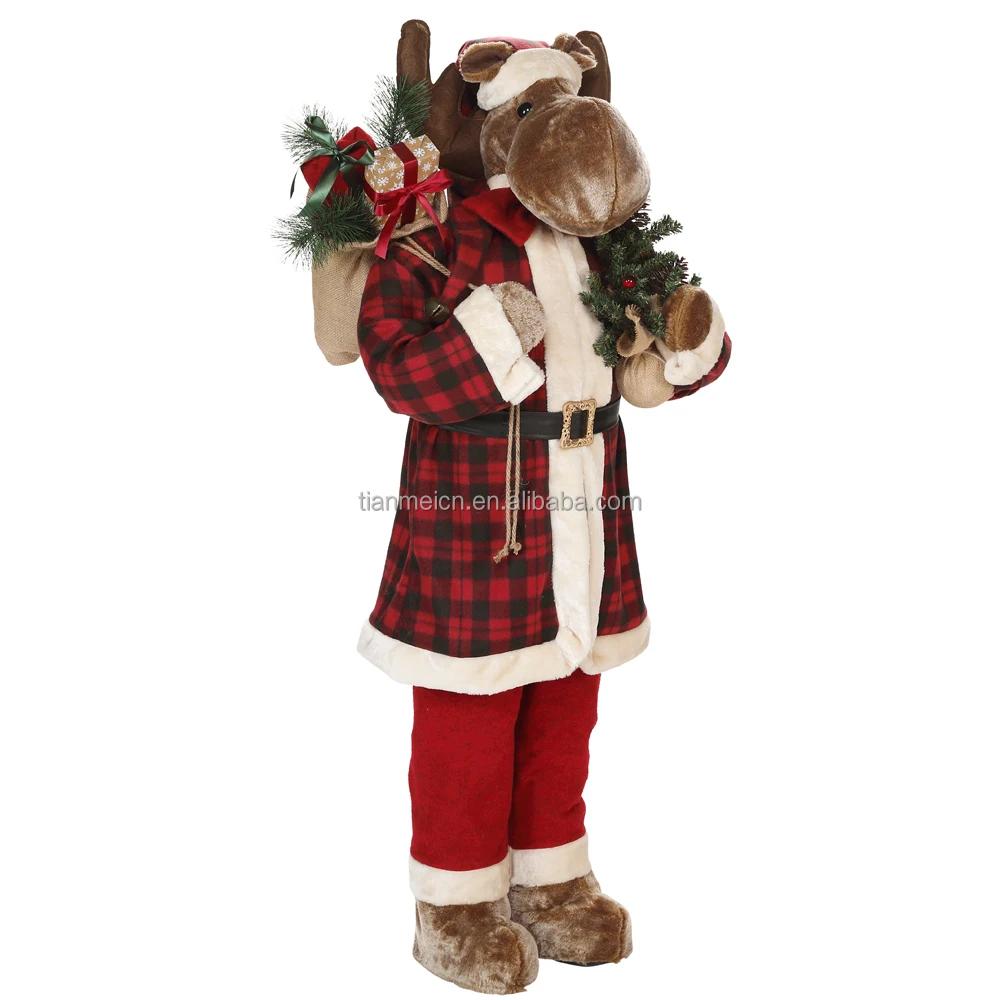 140cm Red Fabric Standing Santa Claus Christmas Figurine Ornament Classical Holiday Decoration Collectible Custom Handicraft